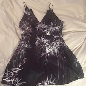 SAU LEE COCKTAIL DRESS BLACK/WHITE FLORAL